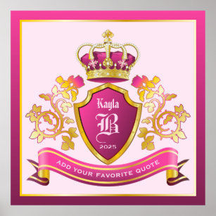 Create Your Own Coat of Arms Pink Gold Crown Pearl Poster