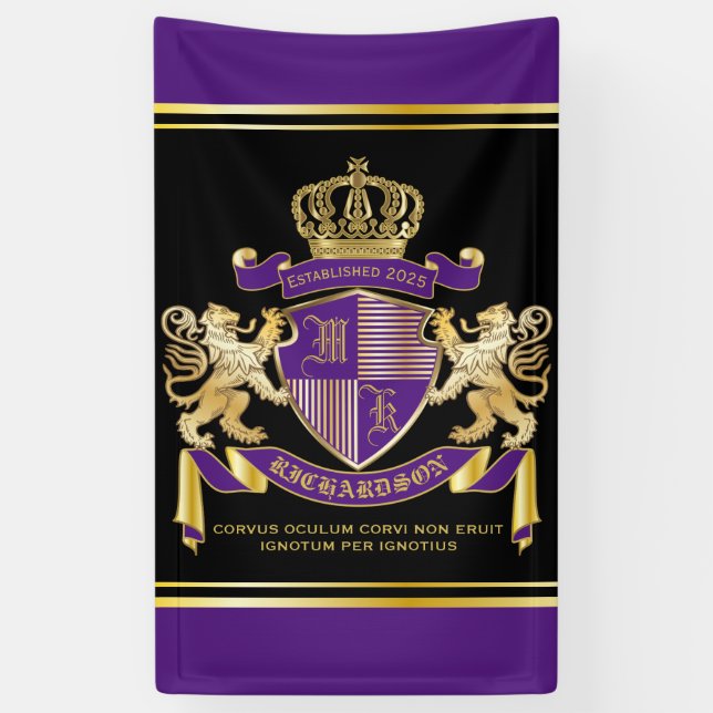 Create Your Own Coat of Arms Purple Gold Emblem Banner (Vertical)