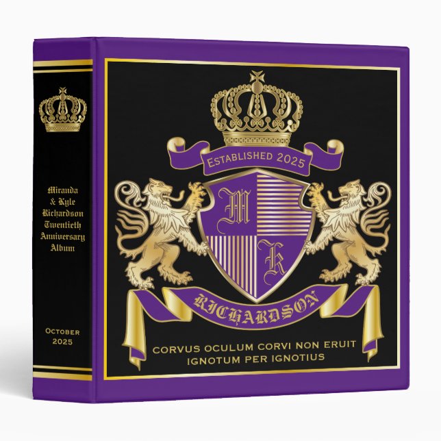 Create Your Own Coat of Arms Purple Gold Emblem Binder (Front/Spine)