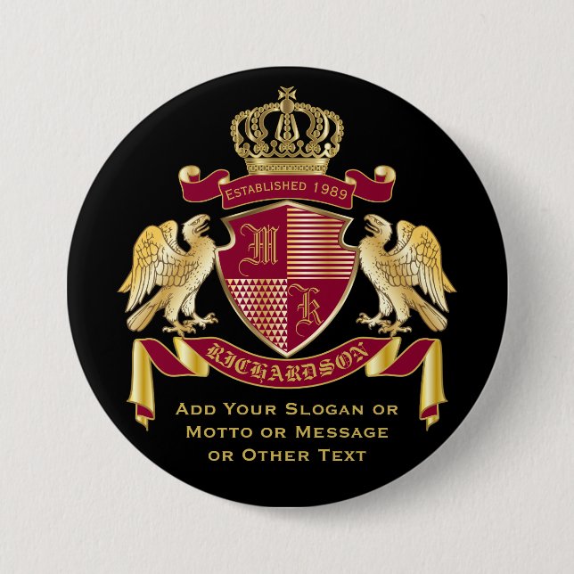 Create Your Own Coat of Arms Red Gold Eagle Emblem 3 Inch Round Button (Front)