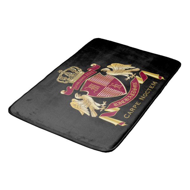 Create Your Own Coat of Arms Red Gold Eagle Emblem Bath Mat (Angled)