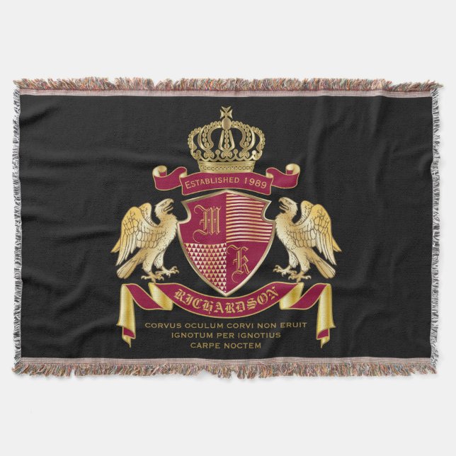 Create Your Own Coat of Arms Red Gold Eagle Emblem Throw Blanket (Front)