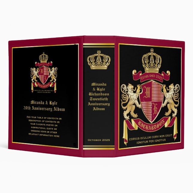Create Your Own Coat of Arms Red Gold Lion Emblem Binder (Background)