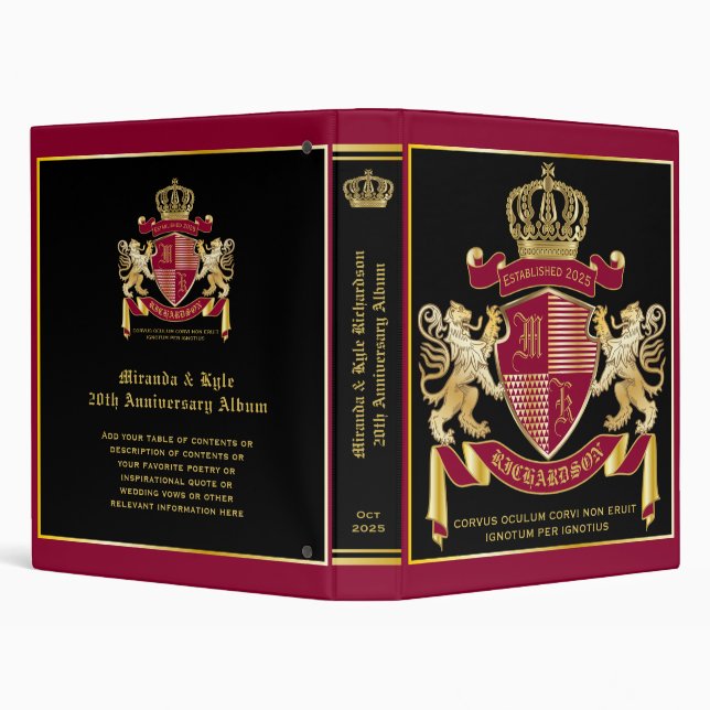 Create Your Own Coat of Arms Red Gold Lion Emblem Binder (Background)
