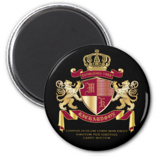 Create Your Own Coat of Arms Red Gold Lion Emblem Magnet