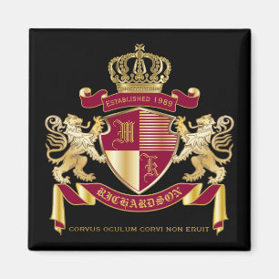 Create Your Own Coat of Arms Red Gold Lion Emblem Magnet