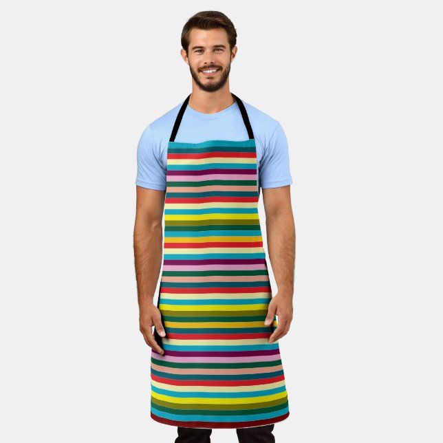 Create Your Own Colorful Vertical Retro Stripes Apron (Worn)