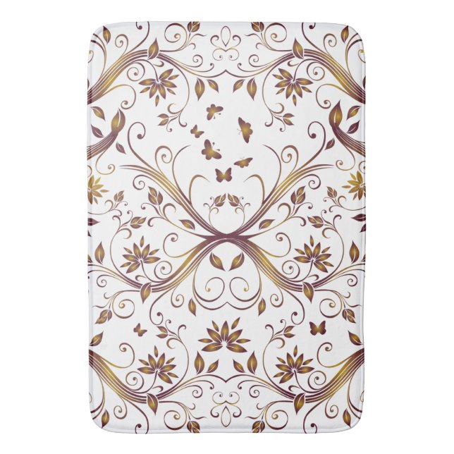 Create Your Own Colour Change Purple Gold Damask Bath Mat (Front Vertical)