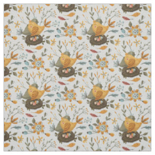 Create Your Own Colour Choice Folk Art Bird Nests Fabric