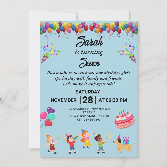 Create Your Own Colourful Birthday Party Invite (Front)