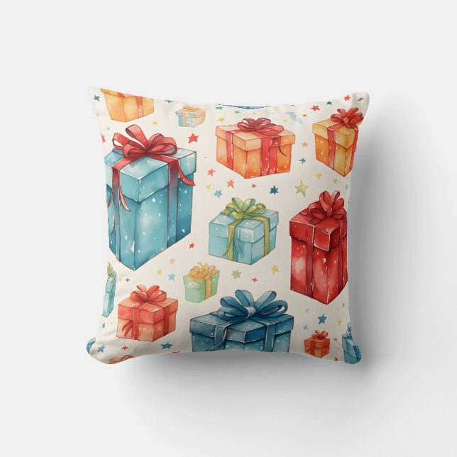 Create Your Own Colourful Christmas Boxes & Bows Throw Pillow (Front)