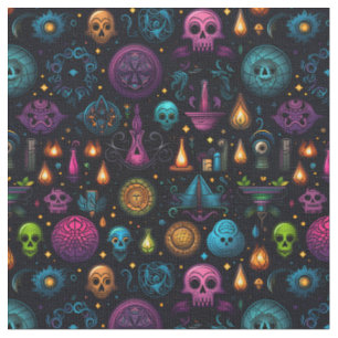 Create Your Own Colourful Symbols & Skulls Black Fabric