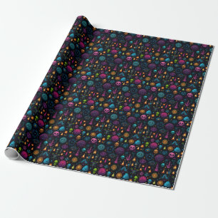 Create Your Own Colourful Symbols & Skulls Black Wrapping Paper