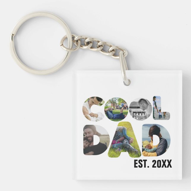 Create your own cool dad 7 letter photo for him keychain (Front)