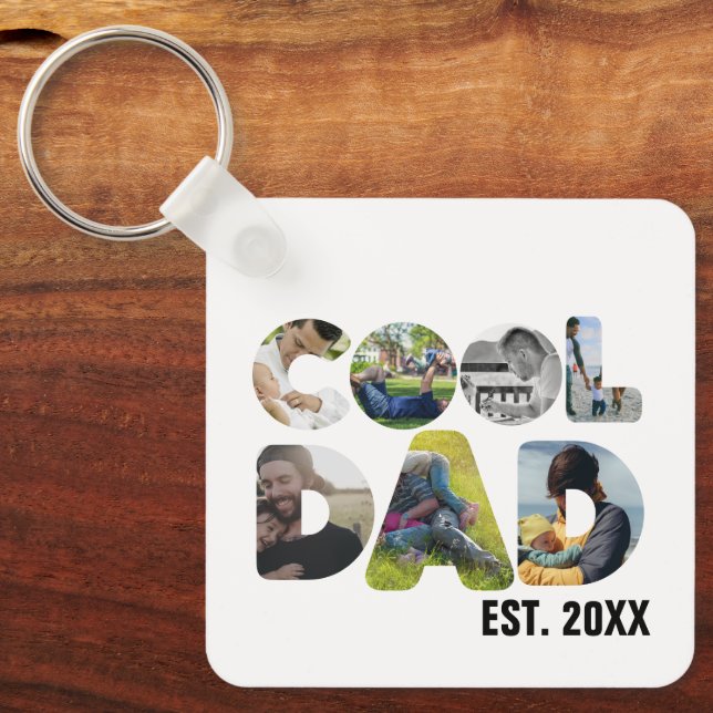 Create your own cool dad 7 letter photo for him keychain (Front)