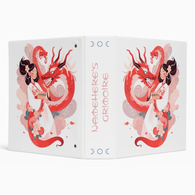 Create Your Own Coral Chinese Dragon Maiden Clouds Binder (Background)