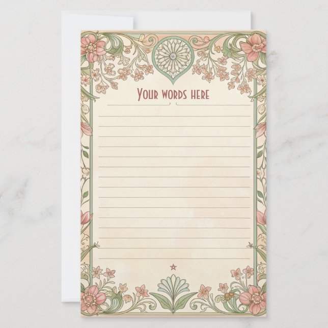 Create Your Own Coral Floral Art Deco Note Paper (Front)