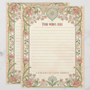 Create Your Own Coral Floral Art Deco Note Paper