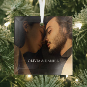 Create Your Own Couple Photo Gift Glass Ornament