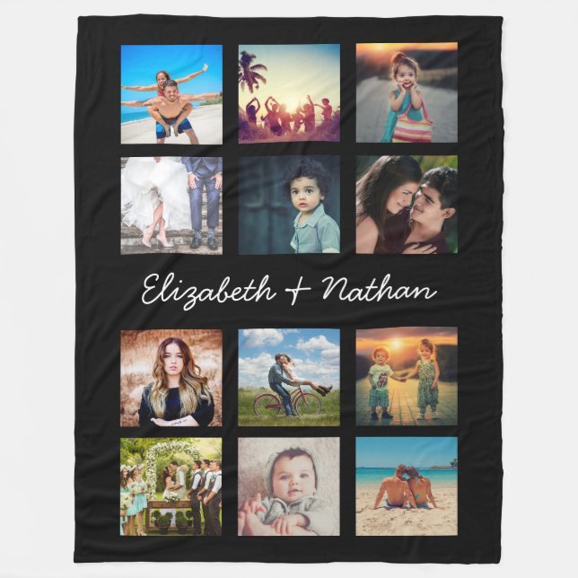 Create Your Own Custom 12 Photo Collage Family Fleece Blanket (Front)