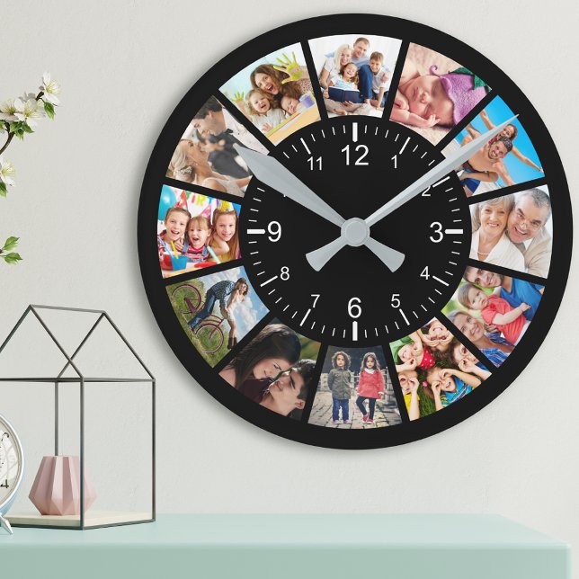 Create Your Own Custom 12 Photo Collage Family Round Clock (Creator Uploaded)