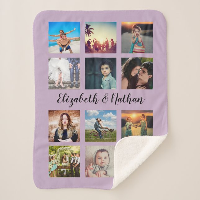 Create Your Own Custom 12 Photo Collage Family Sherpa Blanket (Front)