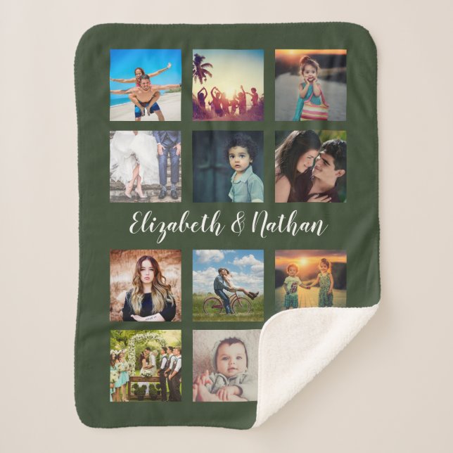 Create Your Own Custom 12 Photo Collage Keepsake Sherpa Blanket (Front)