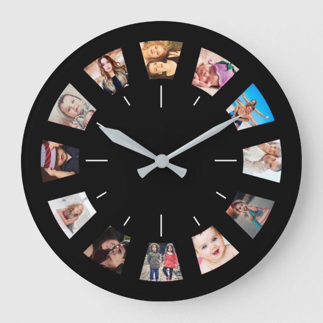 Create Your Own Custom 12 Photo Collage Memories Large Clock (Front)