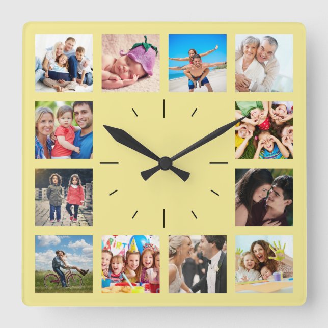 Create Your Own Custom 12 Photo Collage Memories Square Wall Clock (Front)