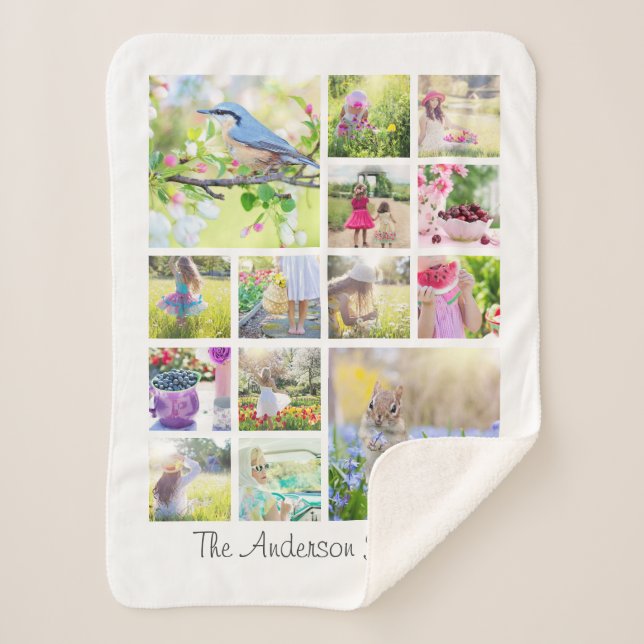 Create Your Own Custom 14 Family Photo Collage Sherpa Blanket (Front)