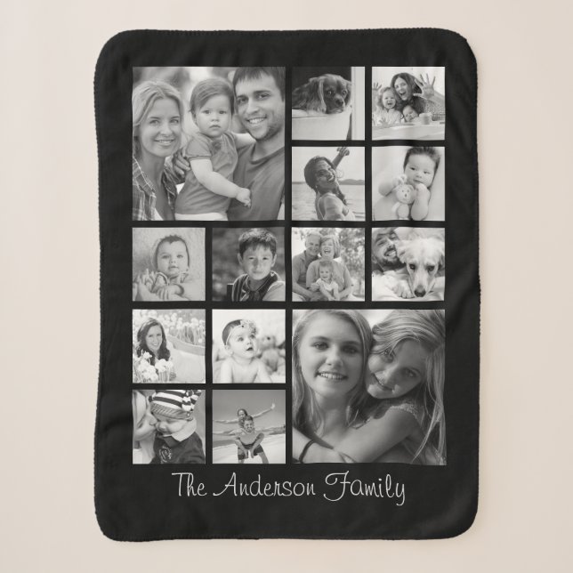 Create Your Own Custom 14 Family Photo Collage Sherpa Blanket (Front)