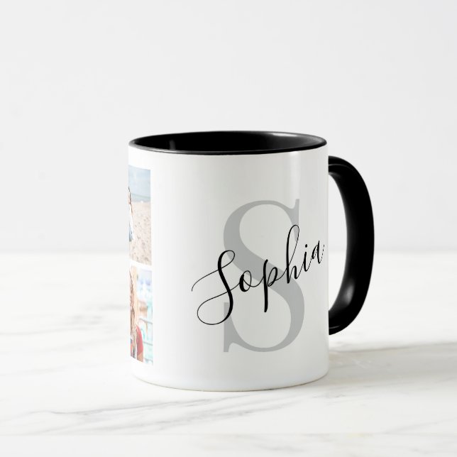 Create Your Own Custom 4 Photo Collage Monogram  Mug (Front Right)