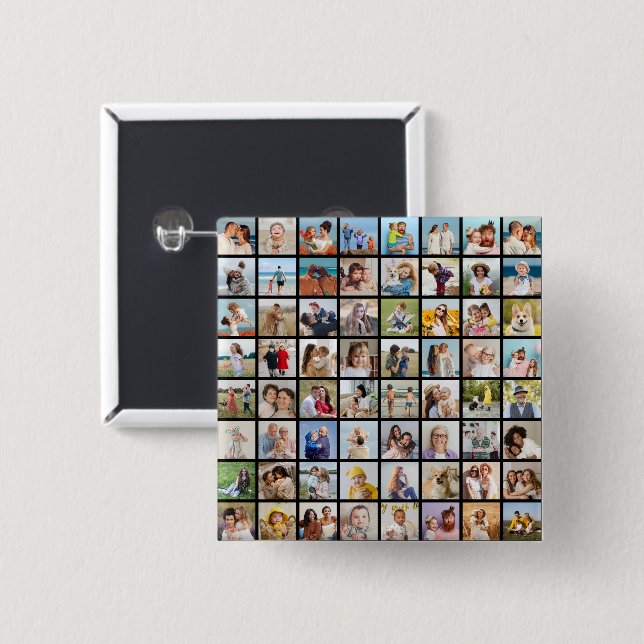 Create Your Own Custom 64 Photo Collage 2 Inch Square Button (Front & Back)