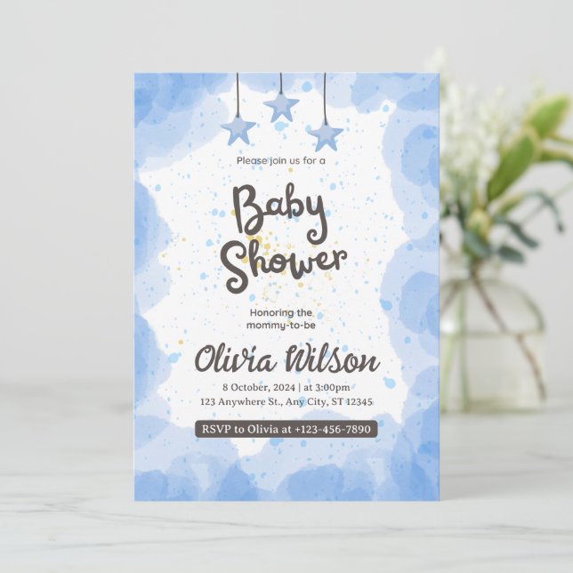 Create your own Custom Blue Baby Shower Invitation (Standing Front)