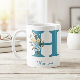 Create Your Own Custom Blue Minimalist Floral Mug