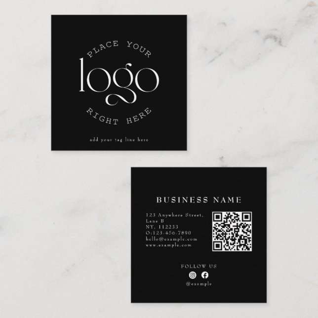 Create Your Own Custom Business Logo Modern Black Square Business Card (Front/Back)