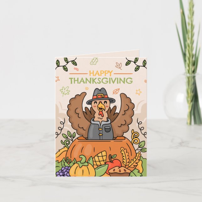 Create your own custom cute Turkey thanksgiving Card (Front)