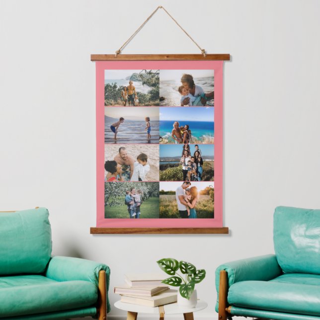 Create your own Custom Family 8 Photo Collage Hang Hanging Tapestry (Living Room)