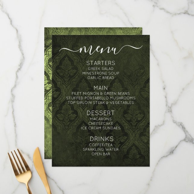 Create Your Own Custom Gothic Vintage Damask Menu (Front/Back In Situ)