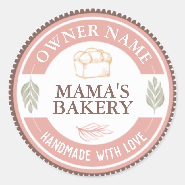 Create your own Custom Handmade with Love Bakery  Classic Round Sticker (Front)