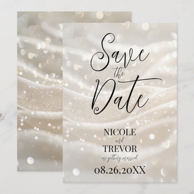 Create Your Own Custom Ivory White Waves Save The Date (Front/Back)