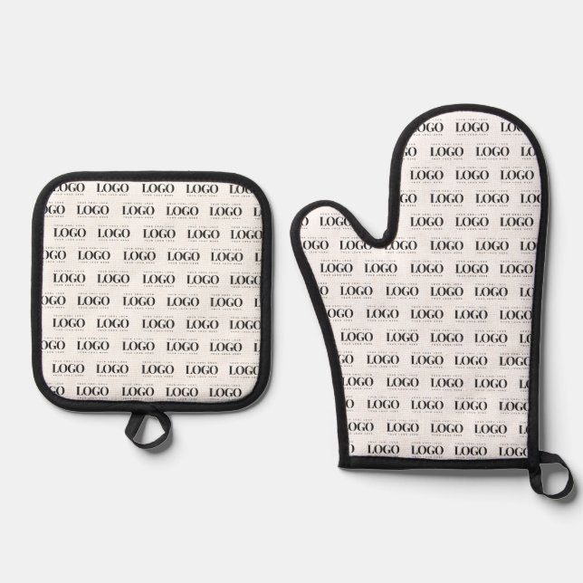Create Your Own Custom Logo Pattern Business Party Oven Mitt & Pot Holder Set (Front)