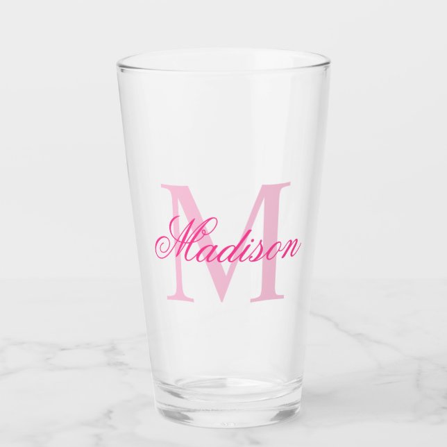 Create Your Own Custom Monogram And Name Pink Glass (Front)