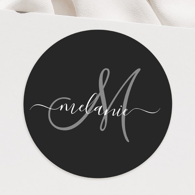 Create Your Own Custom Monogram And Name Script Classic Round Sticker (Creator Uploaded)