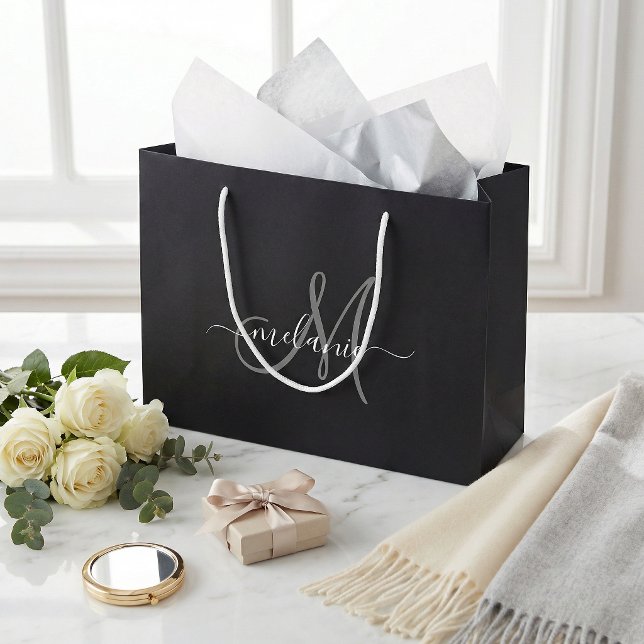 Create Your Own Custom Monogram And Name Script Large Gift Bag (Creator Uploaded)