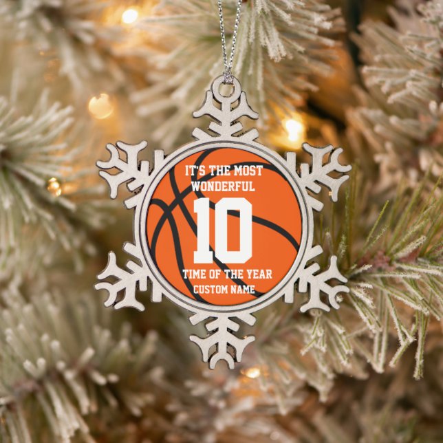 Create Your Own Custom Name Basketball Number Snowflake Pewter Christmas Ornament (Tree)