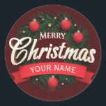 Create your own Custom Name Merry Christmas  Classic Round Sticker<br><div class="desc">Create your own Custom Name Merry Christmas Classic Round Sticker</div>