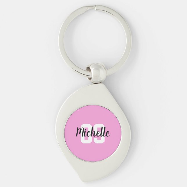 Create Your Own Custom Name Number Pink Soccer Keychain (Front)
