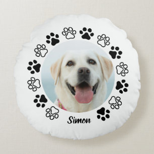 Create Your Own Custom Name Pet Photo Paw Print Round Pillow