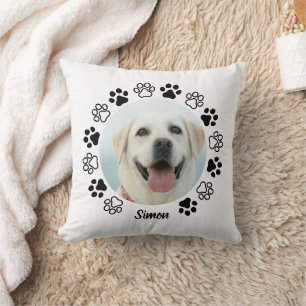 Create Your Own Custom Name Pet Photo Paw Print  Throw Pillow